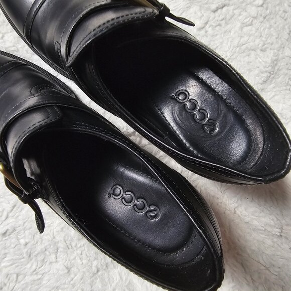 ECCO Saunter Buckle Slip-On Loafer Black Leather Block Heel EU Size 40 - Picture 5 of 6